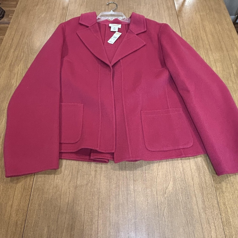 Talbots Jacket‎ Womens 16 Cranberry 100% Wool Short Notch Collar Unlined Pockets